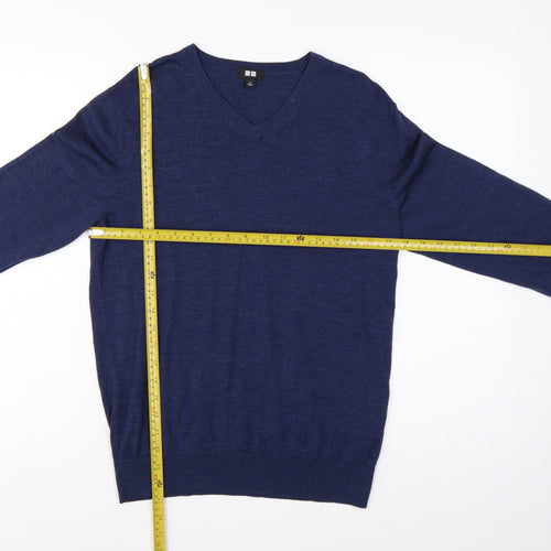 UNIQLO Men’s Blue S Pure New Wool V-Neck Pullover Jumper