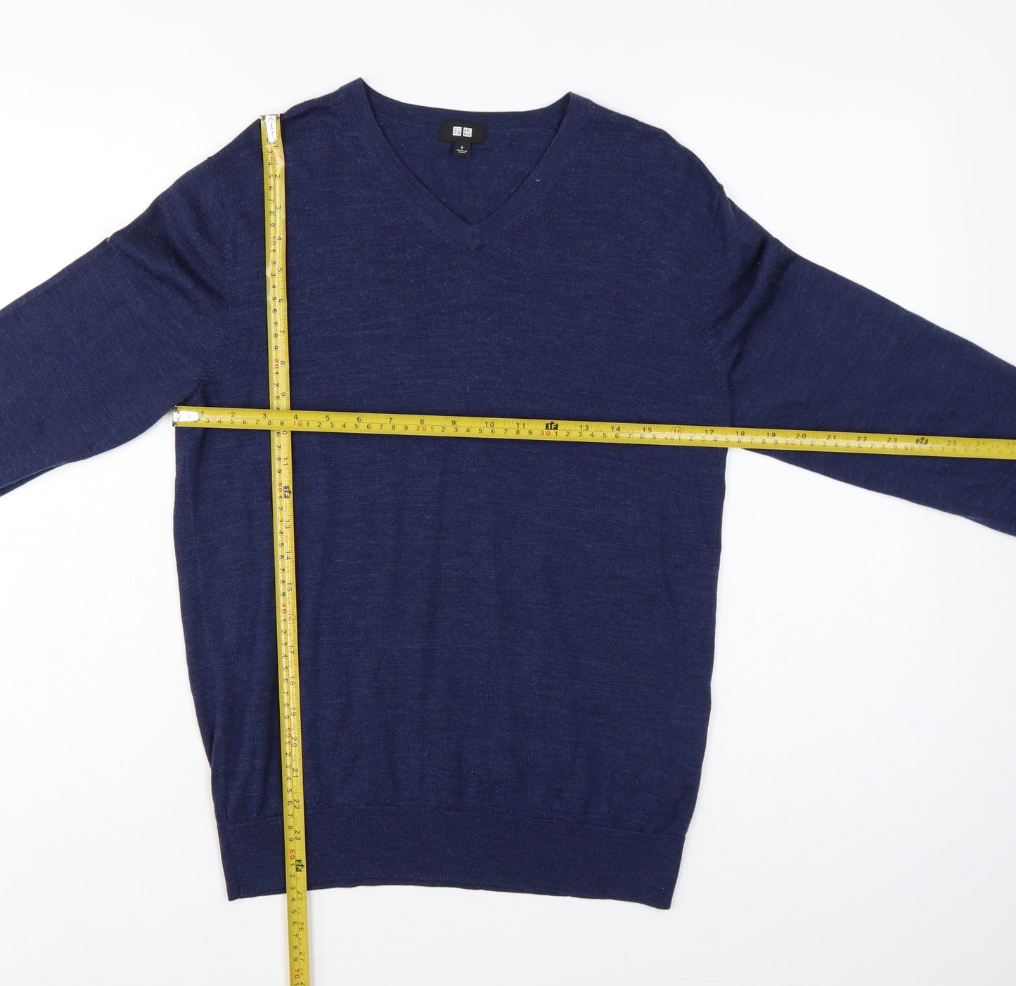 UNIQLO Men’s Blue S Pure New Wool V-Neck Pullover Jumper