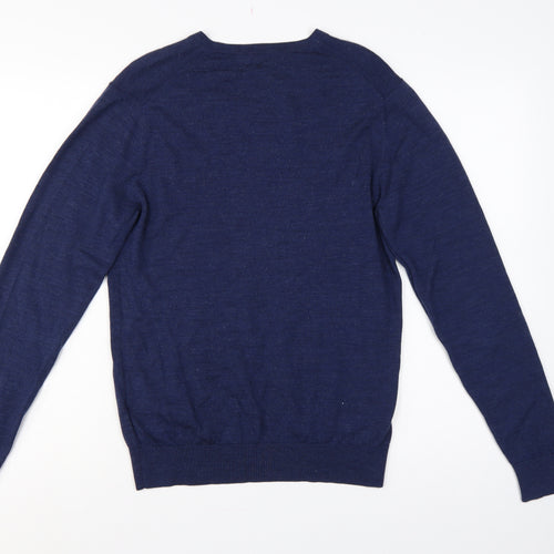 UNIQLO Men’s Blue S Pure New Wool V-Neck Pullover Jumper