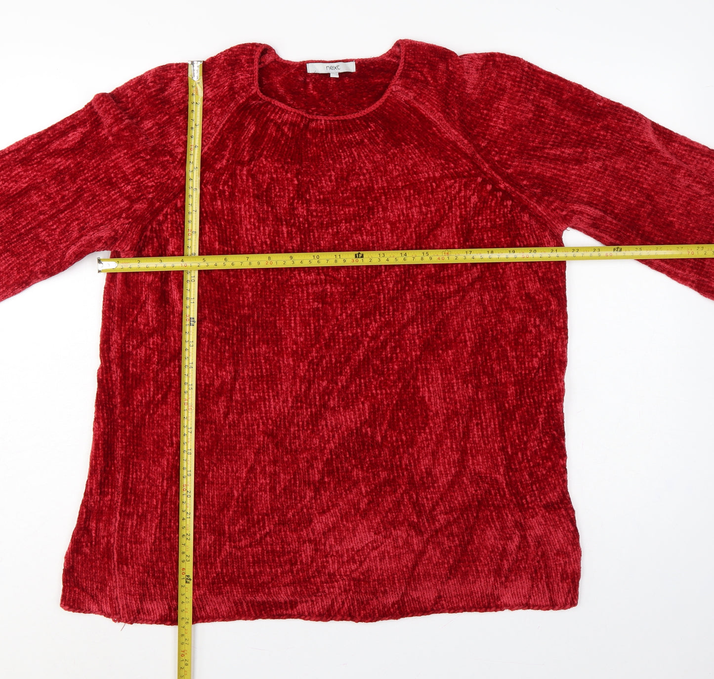 Next Women Red L Chenille Knit Raglan Crew Neck Pullover Jumper