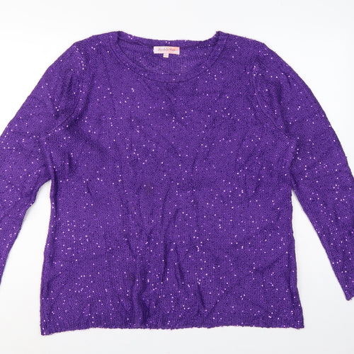 Michelle Hope Women’s Purple Sequin Knit Pullover Jumper UK 18/20