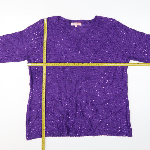 Michelle Hope Women’s Purple Sequin Knit Pullover Jumper UK 18/20