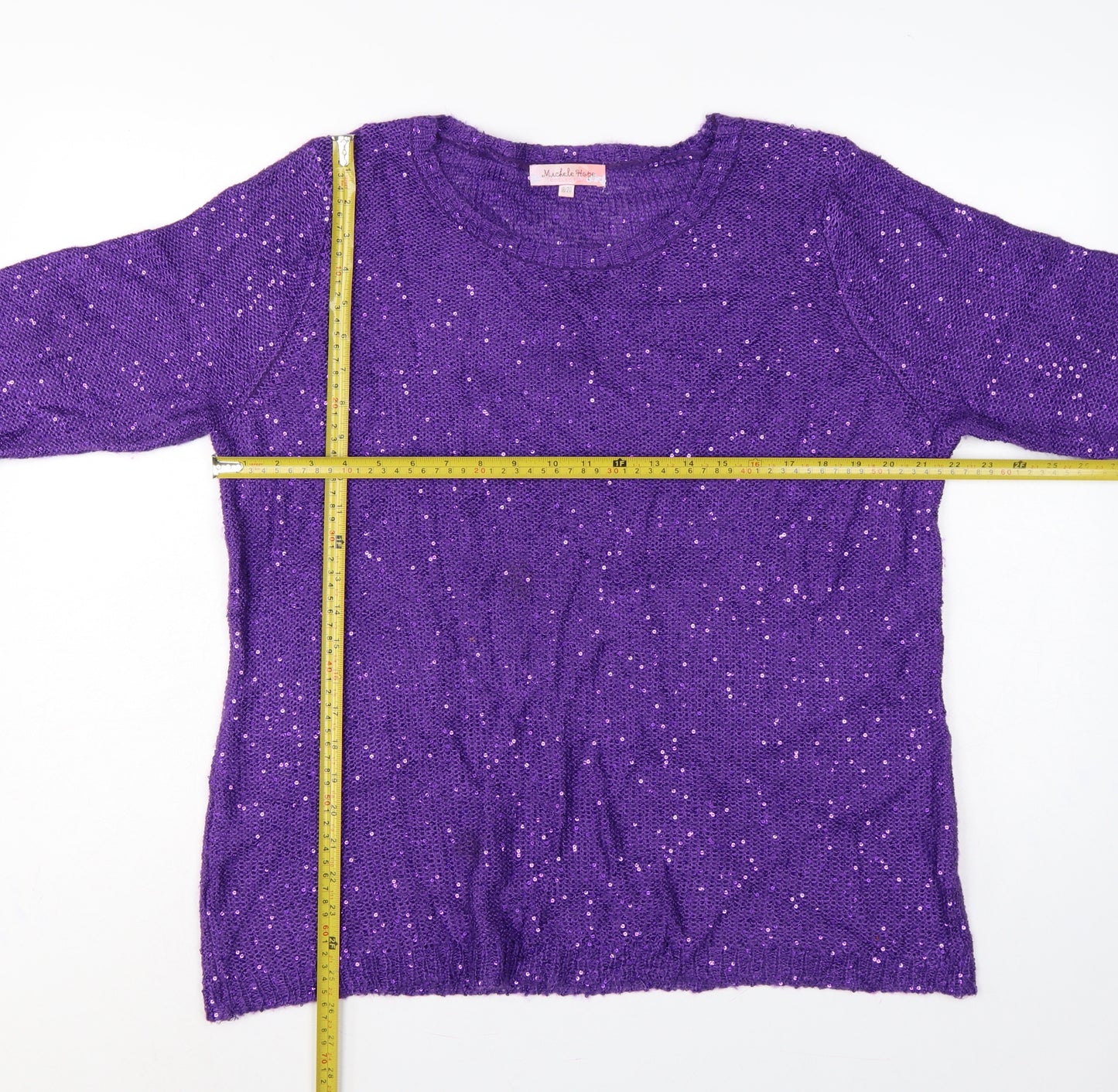 Michelle Hope Women’s Purple Sequin Knit Pullover Jumper UK 18/20
