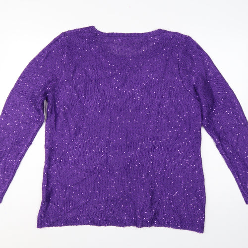 Michelle Hope Women’s Purple Sequin Knit Pullover Jumper UK 18/20