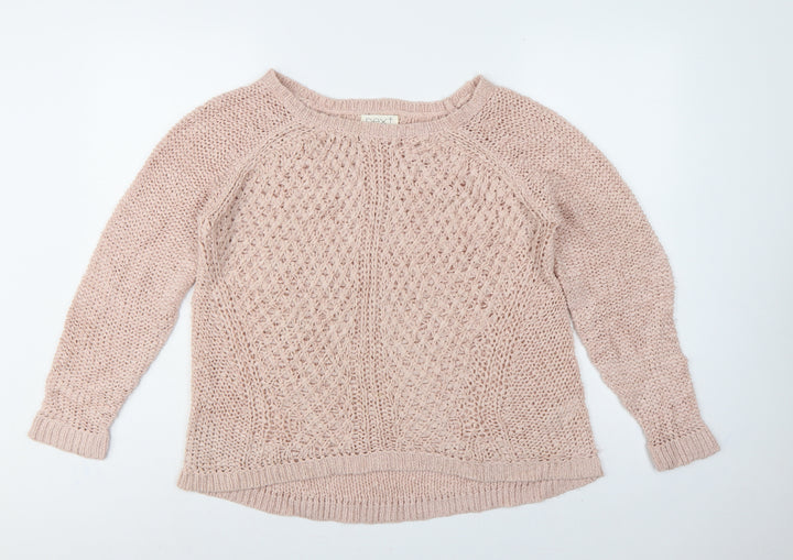 Next Women Pink UK 14 Open Knit Crew Neck Raglan Jumper