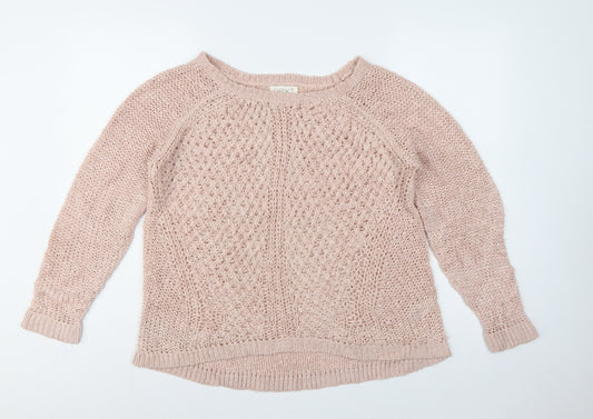 Next Women Pink UK 14 Open Knit Crew Neck Raglan Jumper