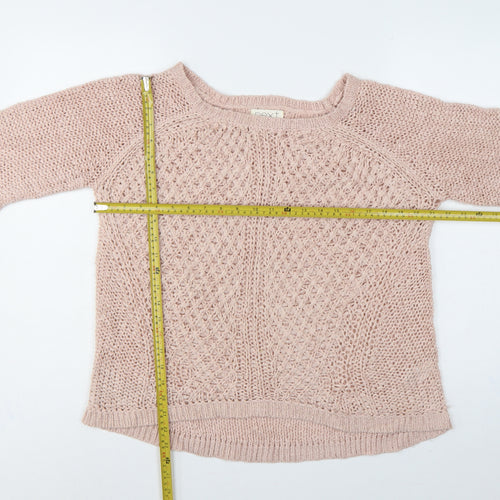 Next Women Pink UK 14 Open Knit Crew Neck Raglan Jumper
