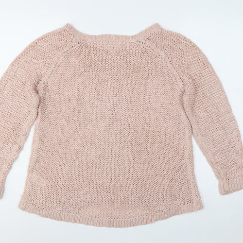 Next Women Pink UK 14 Open Knit Crew Neck Raglan Jumper