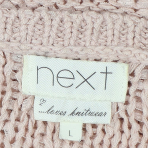 Next Women Pink UK 14 Open Knit Crew Neck Raglan Jumper