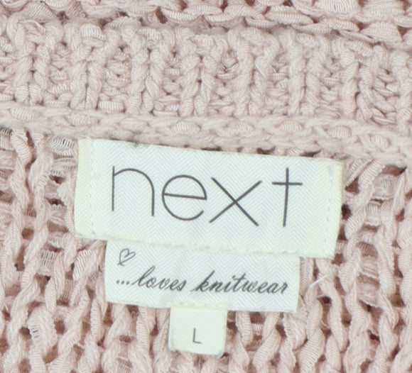 Next Women Pink UK 14 Open Knit Crew Neck Raglan Jumper