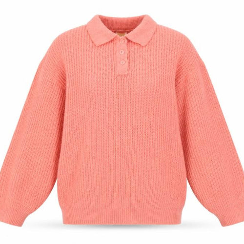 Clockhouse Teens Pink UK 10 Collared Henley Chunky Knit Jumper Vintage