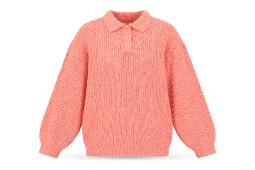 Clockhouse Teens Pink UK 10 Collared Henley Chunky Knit Jumper Vintage