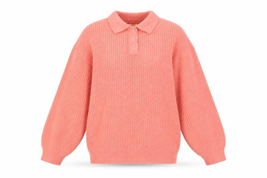 Front view of Clockhouse Teens Pink UK 10 Collared Henley Chunky Knit Jumper Vintage
