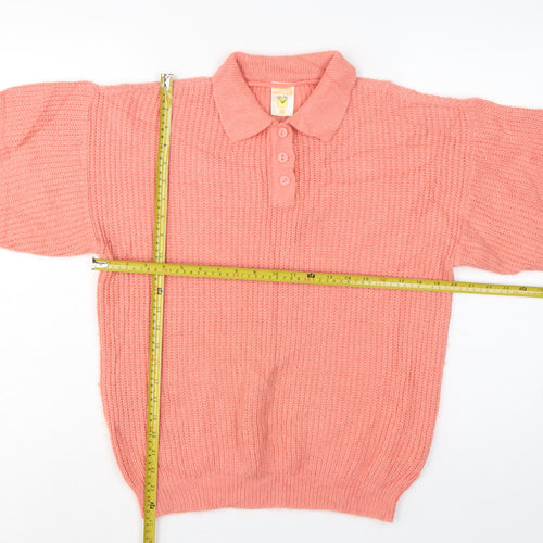 Clockhouse Teens Pink UK 10 Collared Henley Chunky Knit Jumper Vintage
