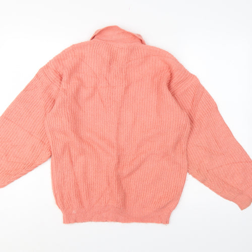 Clockhouse Teens Pink UK 10 Collared Henley Chunky Knit Jumper Vintage