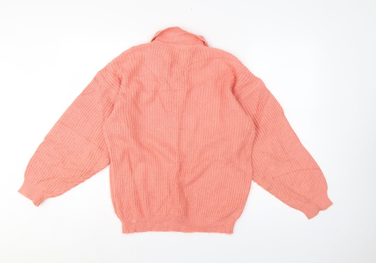 Clockhouse Teens Pink UK 10 Collared Henley Chunky Knit Jumper Vintage