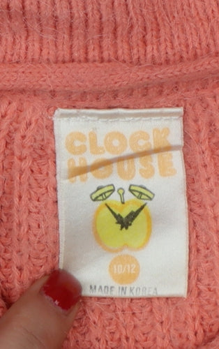 Clockhouse Teens Pink UK 10 Collared Henley Chunky Knit Jumper Vintage