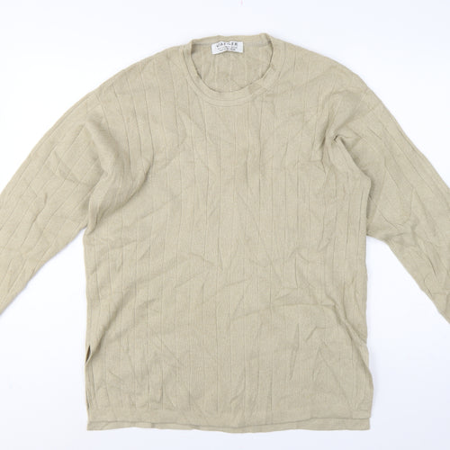 Jaeger Women Beige M 100% Cashmere Ribbed Long Sleeve Pullover Jumper