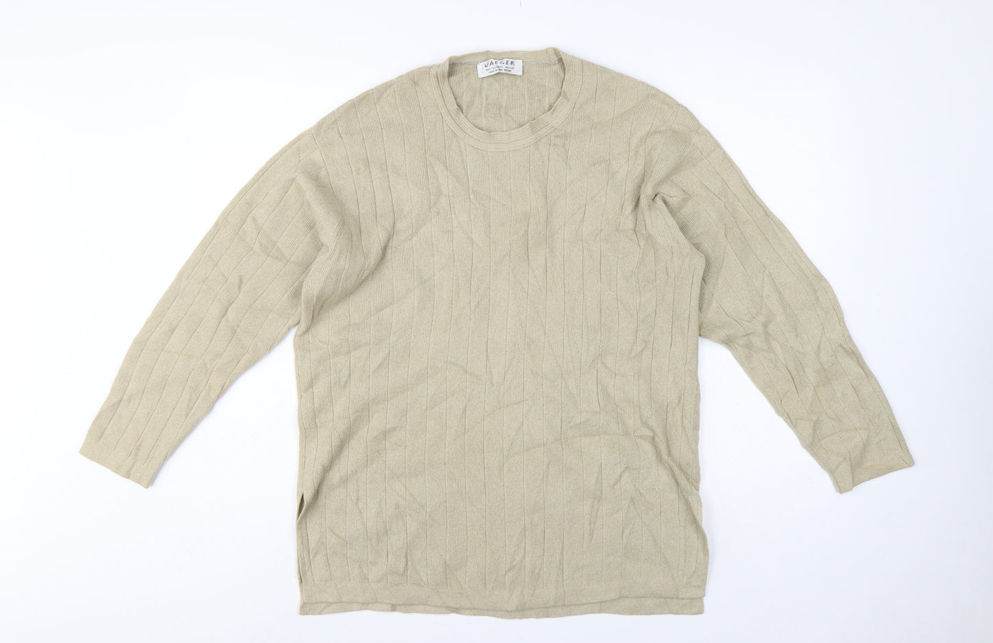 Jaeger Women Beige M 100% Cashmere Ribbed Long Sleeve Pullover Jumper