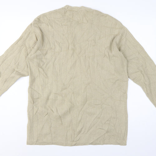 Jaeger Women Beige M 100% Cashmere Ribbed Long Sleeve Pullover Jumper