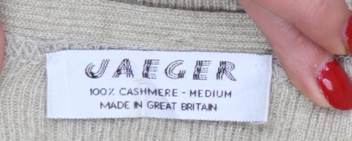 Jaeger Women Beige M 100% Cashmere Ribbed Long Sleeve Pullover Jumper