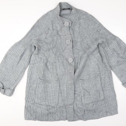 Bm Women Grey XL Rib Knit Button Cardigan with Pockets