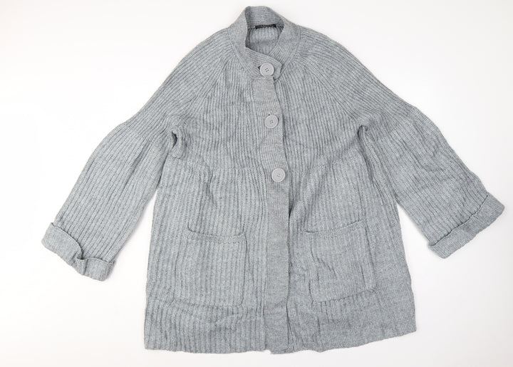 Bm Women Grey XL Rib Knit Button Cardigan with Pockets