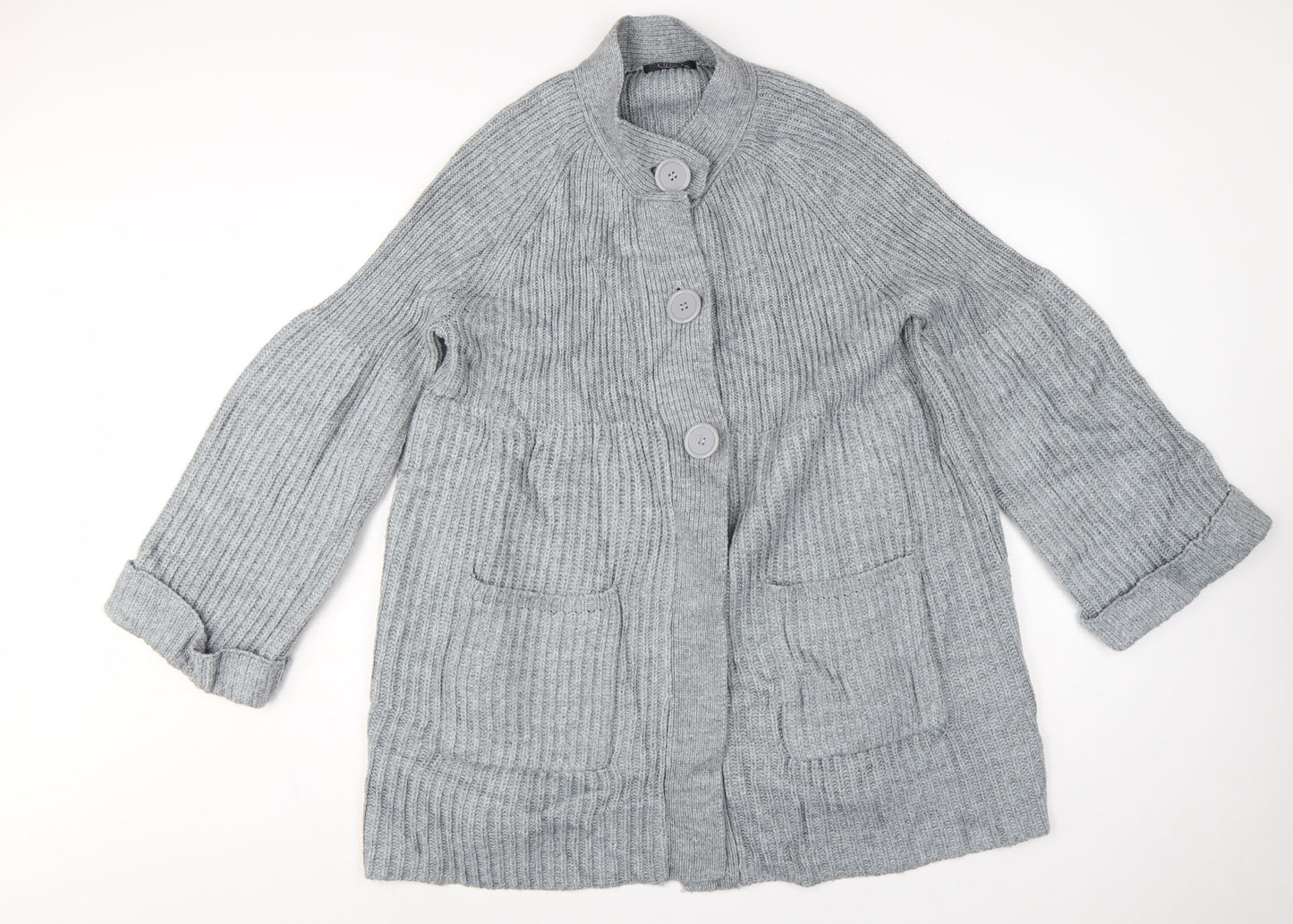 Bm Women Grey XL Rib Knit Button Cardigan with Pockets