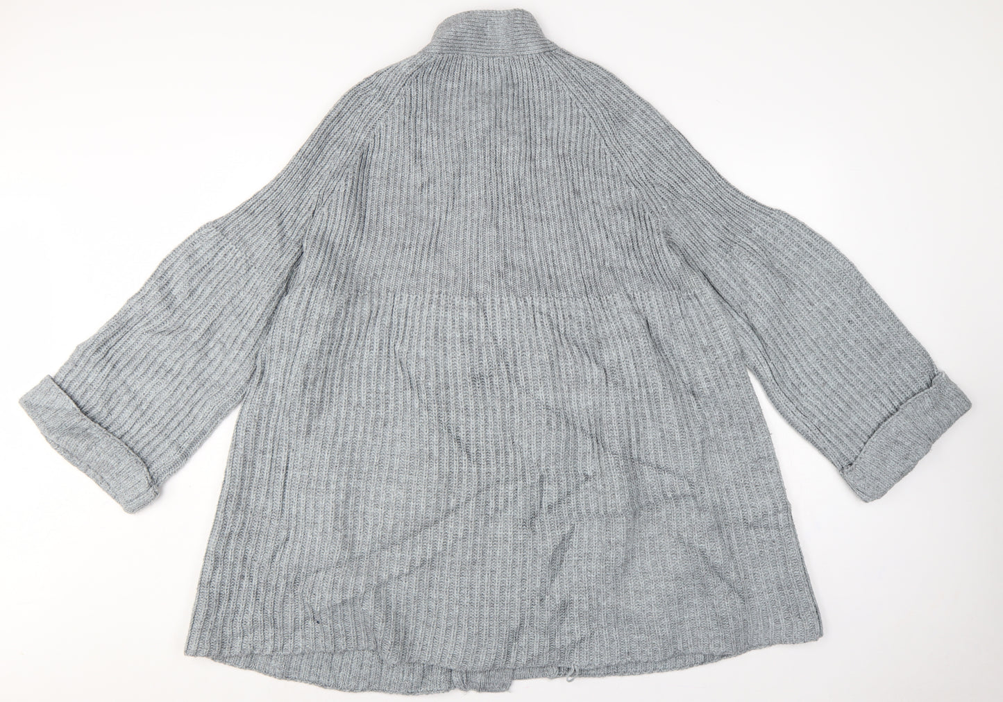 Bm Women Grey XL Rib Knit Button Cardigan with Pockets