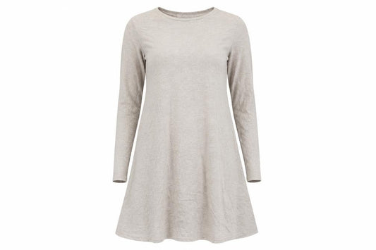 Front view of Grape London Women’s Beige L Swing Jersey Dress Long Sleeve