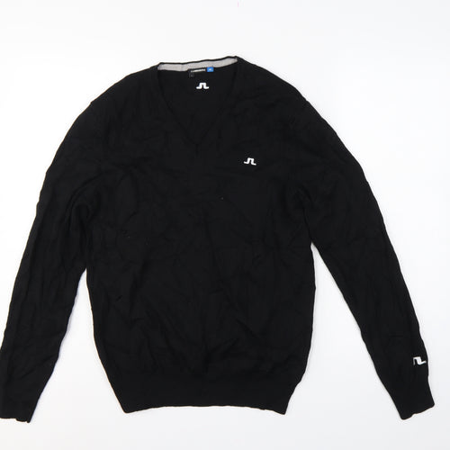 J.Lindeberg Men’s Black Merino Wool V-Neck Golf Jumper Large