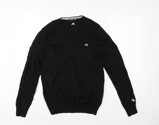 J.Lindeberg Men’s Black Merino Wool V-Neck Golf Jumper Large