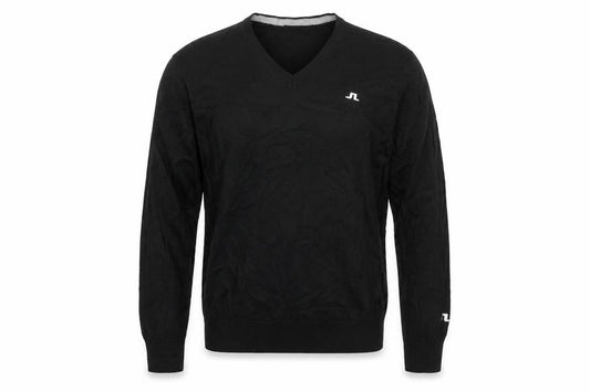 J.Lindeberg Men’s Black Merino Wool V-Neck Golf Jumper Large