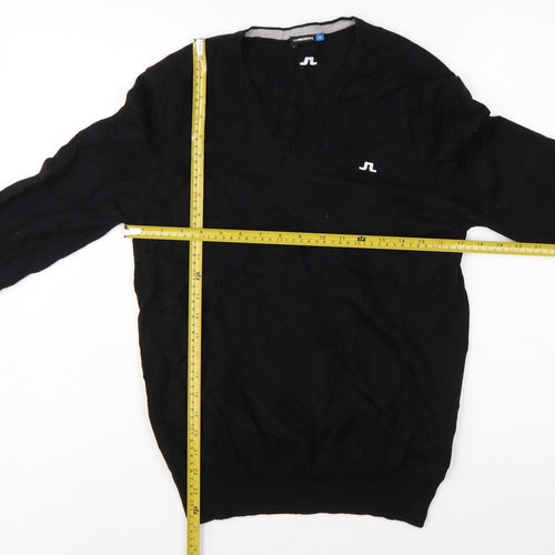 J.Lindeberg Men’s Black Merino Wool V-Neck Golf Jumper Large