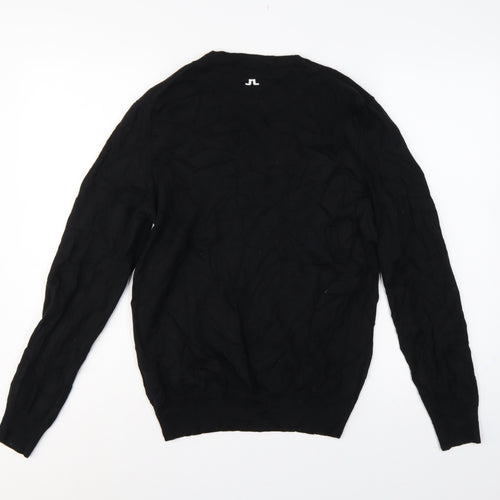 J.Lindeberg Men’s Black Merino Wool V-Neck Golf Jumper Large