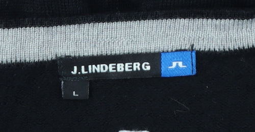 J.Lindeberg Men’s Black Merino Wool V-Neck Golf Jumper Large