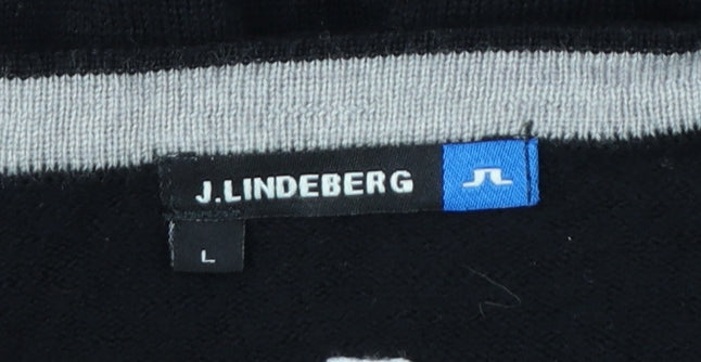 J.Lindeberg Men’s Black Merino Wool V-Neck Golf Jumper Large