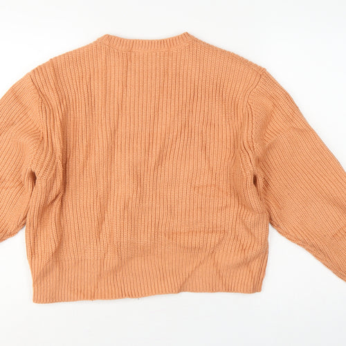 Zara Women Orange L Ribbed Chunky Knit Crew Neck Pullover Jumper