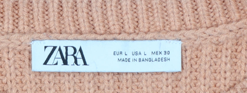 Zara Women Orange L Ribbed Chunky Knit Crew Neck Pullover Jumper