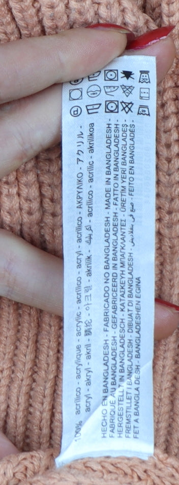 Zara Women Orange L Ribbed Chunky Knit Crew Neck Pullover Jumper