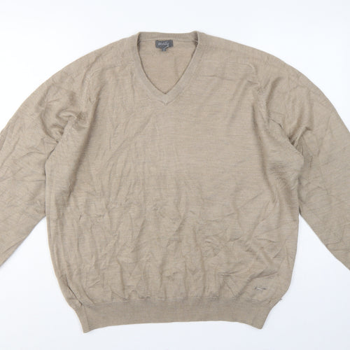 Wolsey Men’s Beige L V-Neck Linen Cotton Knit Pullover Jumper