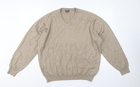 Wolsey Men’s Beige L V-Neck Linen Cotton Knit Pullover Jumper
