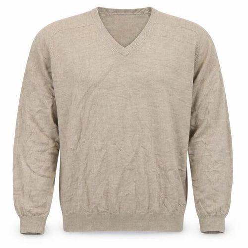 Wolsey Men’s Beige L V-Neck Linen Cotton Knit Pullover Jumper