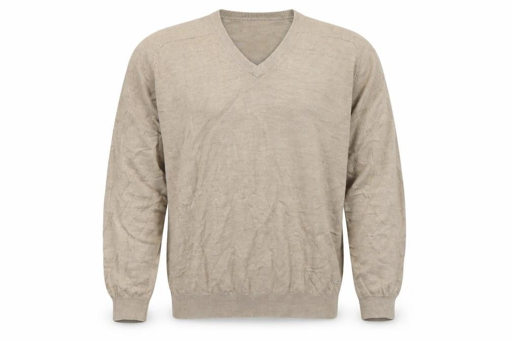 Wolsey Men’s Beige L V-Neck Linen Cotton Knit Pullover Jumper