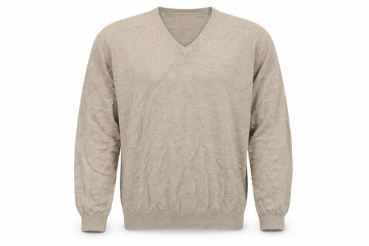 Wolsey Men’s Beige L V-Neck Linen Cotton Knit Pullover Jumper