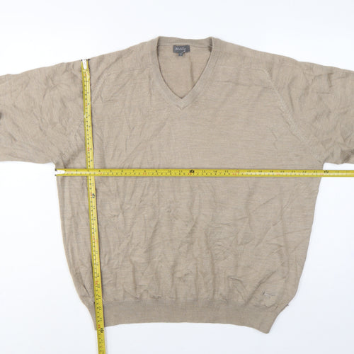 Wolsey Men’s Beige L V-Neck Linen Cotton Knit Pullover Jumper