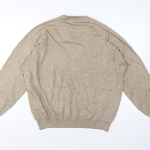 Wolsey Men’s Beige L V-Neck Linen Cotton Knit Pullover Jumper