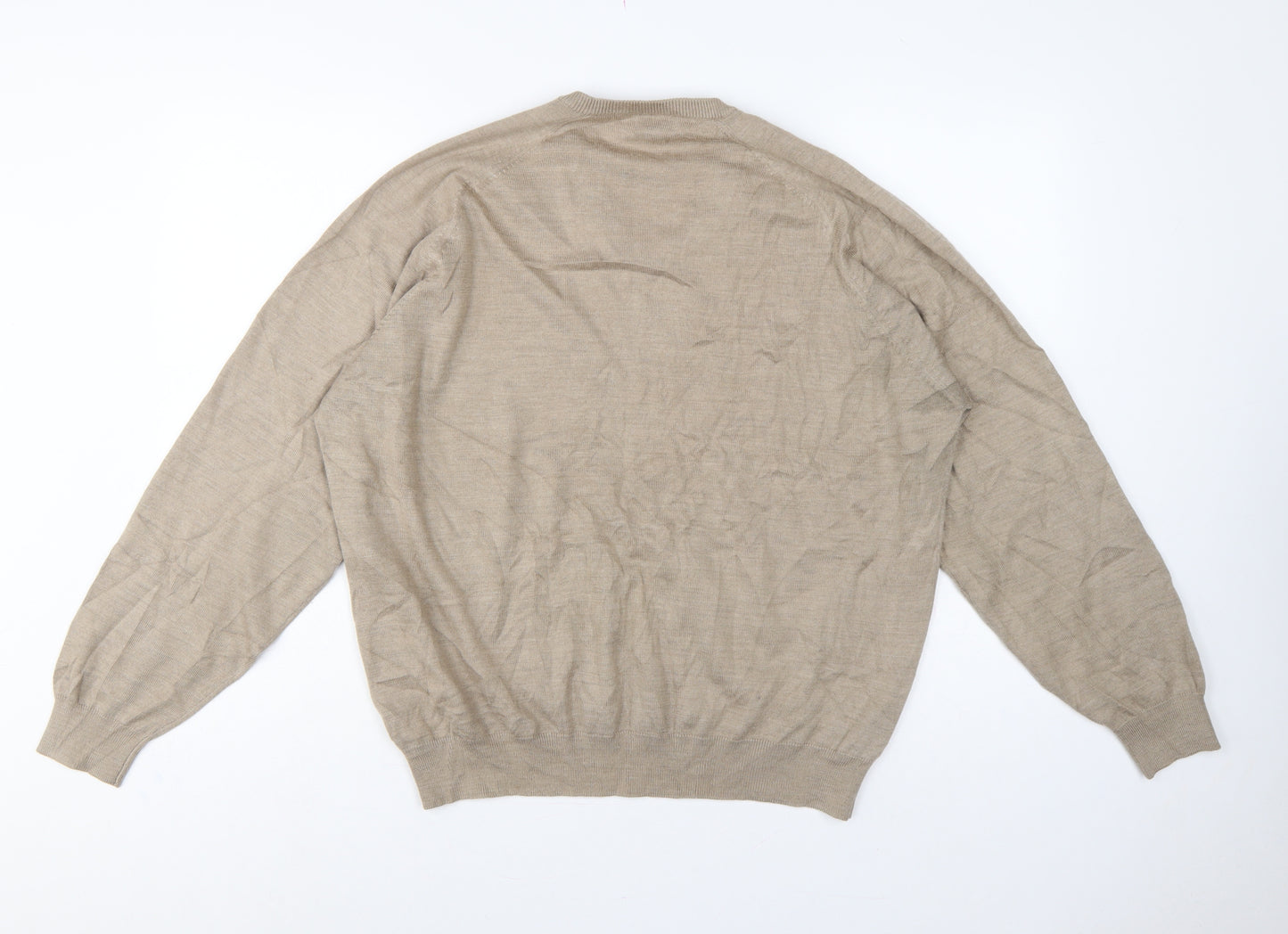 Wolsey Men’s Beige L V-Neck Linen Cotton Knit Pullover Jumper