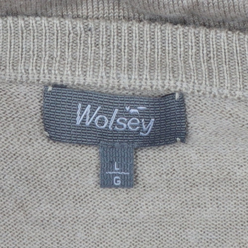 Wolsey Men’s Beige L V-Neck Linen Cotton Knit Pullover Jumper