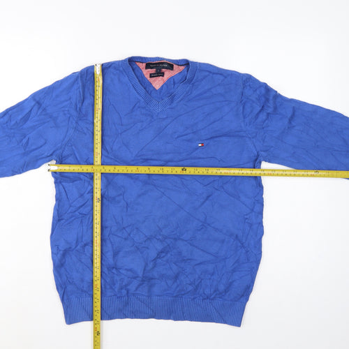 Tommy Hilfiger Men’s Blue S V-Neck Premium Cotton Logo Jumper